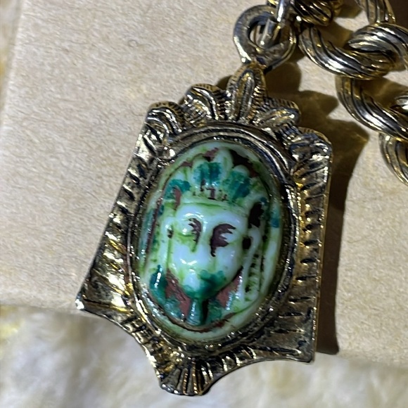 Vintage Egyptian revival Czech glass pharoah
Face charm bracelet Bracelet - Picture 5 of 11